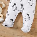 Penguin or Cat Print Long-sleeve Baby Jumpsuit White