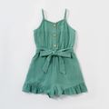 Mommy and Me 100% Cotton Ruffle Solid Sleeveless Rompers Green