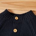 Baby Girl/Boy Button Design Long-sleeve Solid Knit Jumpsuit Blue