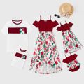 Floral Print Splice Family Matching Red Sets Red