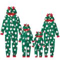 Family Matching Santa and Deer Print Hooded Onesies Pajamas (Flame Resistant) Green