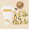 Yellow Series Family Matching Sets(Lemon Print Tank Ruffle Tops for Mom and Girl ; Stripe Splice T-shirts for Dad and Boy) Yellow