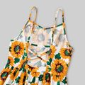 Sunflower Series Family Matching Sets(Sleeveless Mini Dresses for Mom and Girl ; Short Sleeve T-shirts for Dad and Boy) Color block