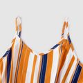 Stripe Print Color Block Sleeveless Matching Orange Sling Rompers Jumpsuits Orange