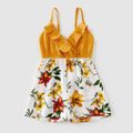 Floral Print Sleeveless Matching Yellow Sling Shorts Rompers Yellow