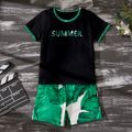 2pcs Toddler Boy Cotton Short-sleeve Letter Street Style Toddler's Sets Black