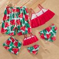 Watermelon Print Color Block Family Matching Swimsuits Red