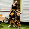 Sunflower Series Black Family Matching Sets(Tank Dresses for Mom and Girl - Short Sleeve T-shirts for Dad and Boy) Black