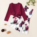 Kids Girl Solid Bowknot Top and Floral Allover Dress Set Red