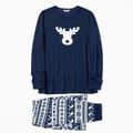 Family Matching Reindeer Print Christmas Pajamas Sets (Flame Resistant) Dark Blue image 4