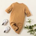 100% Cotton Bear Print Long-sleeve Baby Jumpsuit Brown image 2