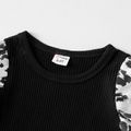 Ribbed Leopard Print Splice Long-sleeve Cotton Matching Black Midi Dresses Black