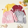 Toddler Girl Letter Print Flounce Patchwork Casual Pullover Sweatshirt Pink
