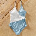 Color Block Family Matching Swimsuits Light Blue