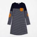 Stripe Series Family Matching Sets(Long Sleeve Dresses for Mommy and Girl） Dark Blue