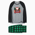 Family Matching Red Car Driving Santa and Christmas Tree Print Plaid Pajamas Sets（Flame resistant） Color block
