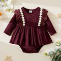 Baby Girl Daisy Embroidery Ruffled Long-sleeve Bodysuit Romper Red