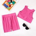 Kid Girl Solid Sleeveless Shorts Leggings  Sets Pink