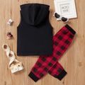 2-piece Baby / Toddler Trendy Sporty Letter Sleeveless Hoodies and Plaid Pants Set Black