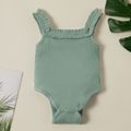 Ribbed Solid Sleeveless Baby Romper Green