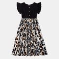 Leopard Print Flutter-sleeve Matching Black Midi Dresses Black