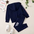 Unicorn Print Hooded Sweatshirt and Letter Pants Set for Toddlers/Kids Dark Blue