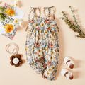 Baby Girl Sleeveless Spaghetti Strap Floral Print Jumpsuit Beige image 2