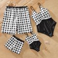 Plaid Print Color Block Family Matching Swimsuits Black/White