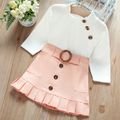 Baby / Toddler Girl Turtleneck Solid Knitted Buckle Ruffled Suit-dress Pink image 1