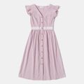 100% Cotton Solid Color Flutter-sleeve Matching Midi Dresses Pink