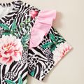 Kids Girl Rose Zebra Striped Ruffled Contrast Tee and Bownot Shorts Set Pink