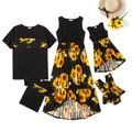 Sunflower Series Black Family Matching Sets(Tank Dresses for Mom and Girl - Short Sleeve T-shirts for Dad and Boy) Black