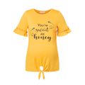 Maternity casual Letter Print Round collar Short Sleeve T-shirt Yellow