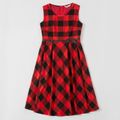 Mosaic Family Matching Cotton Christmas Sets(Bowknot Tank Dresses - Plaid Button Front Shirts- Rompers) Red image 3