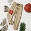 Kid Boy 100% Cotton Letter Basketball Print Streetwear (Multi Color Available) Cargo Pants with Pocket Beige