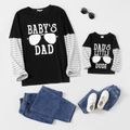 Letter and Stripe Print Splice Long-sleeve Matching Tees Tops Black