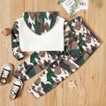 2-piece Toddler Boy Letter Print Camouflage Hoodie and Elasticized Pants Set Multi-color