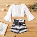 2-piece Baby / Toddler Off Shoulder Top and Bowknot Shorts Set White