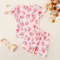 Kids Girl Strawberry Allover Print Tee and Shorts Set Pink