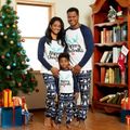 Christmas Antler Letter Top and Snowman Reindeer Print Pants Family Matching Pajamas Sets (Flame Resistant) Dark Blue image 1
