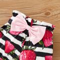 3pcs Strawberry and Stripe Print Flutter-sleeve Pink Baby Set Pink image 4