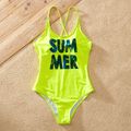 Summer Letter Print Family Matching Swimsuits Light Green