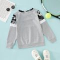 Fashionable Kid Boy Letter Print Camouflage Colorblock Casual Pullover Sweatshirt Light Grey