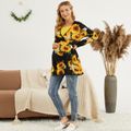 Maternity V-neck Sunflowers full print Color block Long-sleeve Nursing Tee Color block