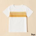 Yellow Series Family Matching Sets(Lemon Print Tank Ruffle Tops for Mom and Girl ; Stripe Splice T-shirts for Dad and Boy) Yellow