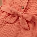 Baby Girl 95% Cotton Crepe Sleeveless Button Up Belted Romper Light Pink image 2
