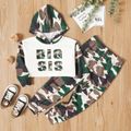 2-piece Toddler Boy Letter Print Camouflage Hoodie and Elasticized Pants Set Multi-color