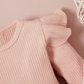 Ribbed 2pcs Solid Ruffle and Bowknot Decor Long-sleeve Baby Set Pink