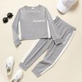 2-piece Kid Girl Letter Print Colorblock Long-sleeve T-shirt and Elasticized Pants Casual Set Grey