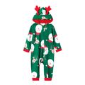 Family Matching Santa and Deer Print Hooded Onesies Pajamas (Flame Resistant) Green